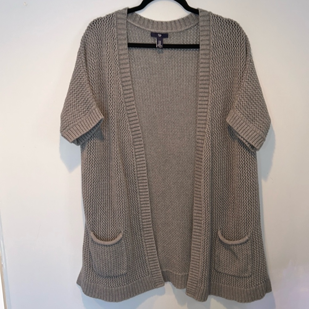 GAP Taupe Open-Knit Short Sleeve Cardigan